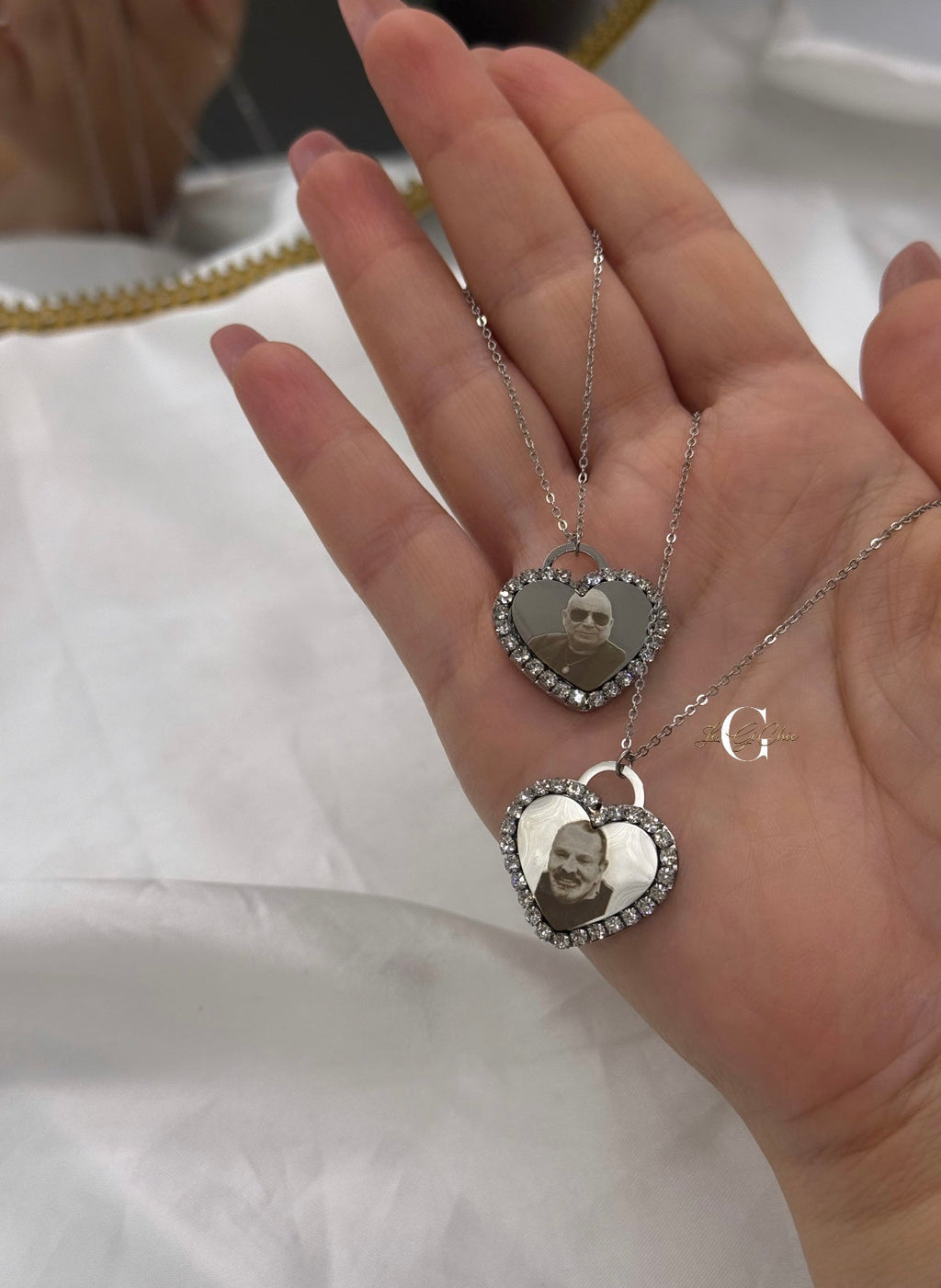Collana “Cuore con zirconi e FOTO incisa”