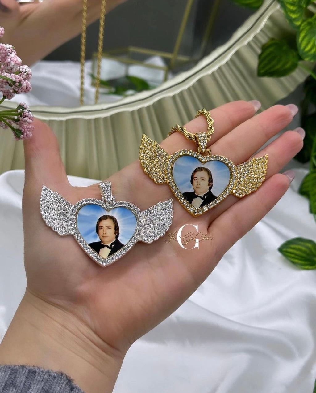 Collana con FOTO e ali zirconate