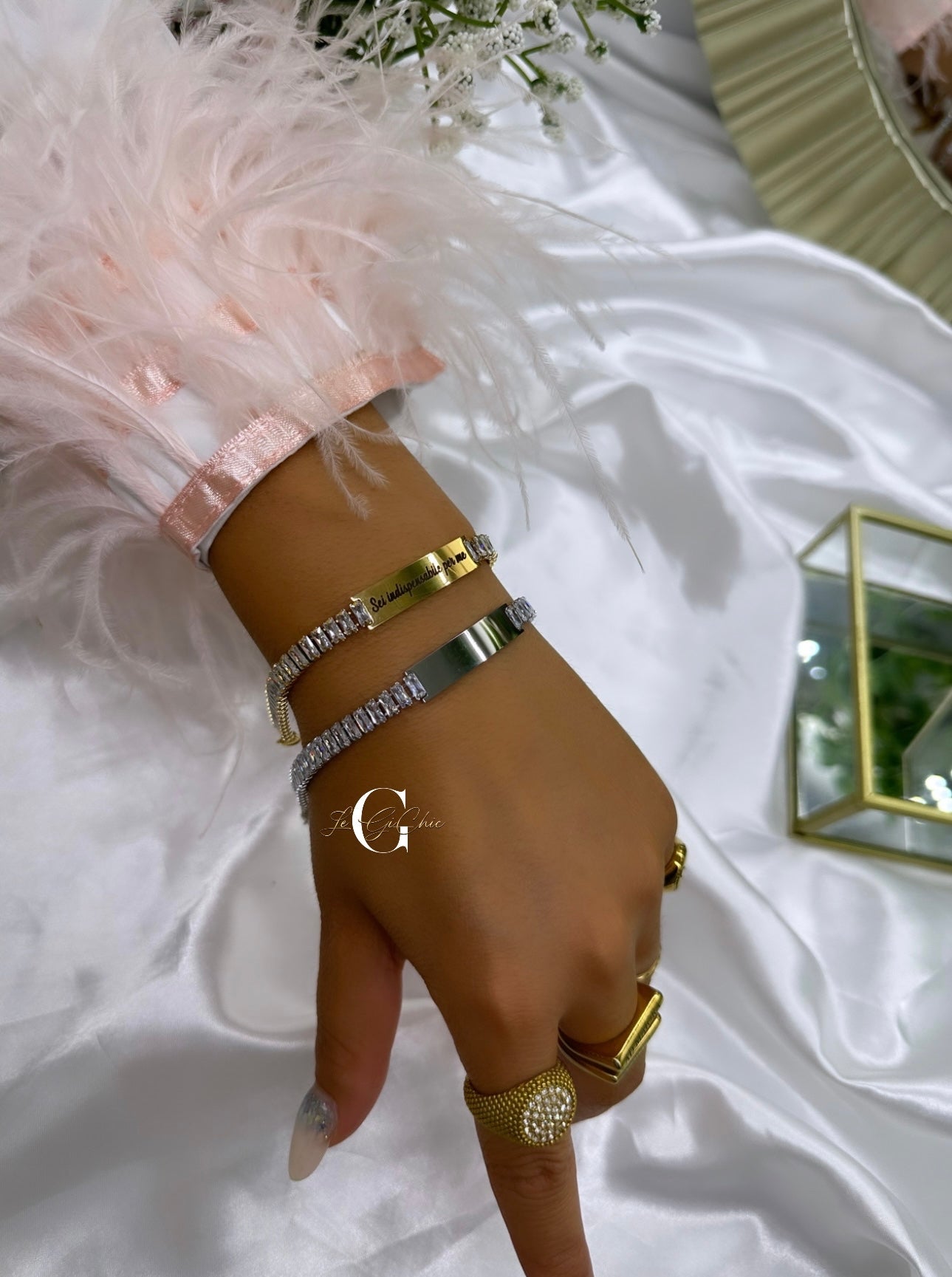 Bracciale “Tennis baguette” con targhetta personalizzabile