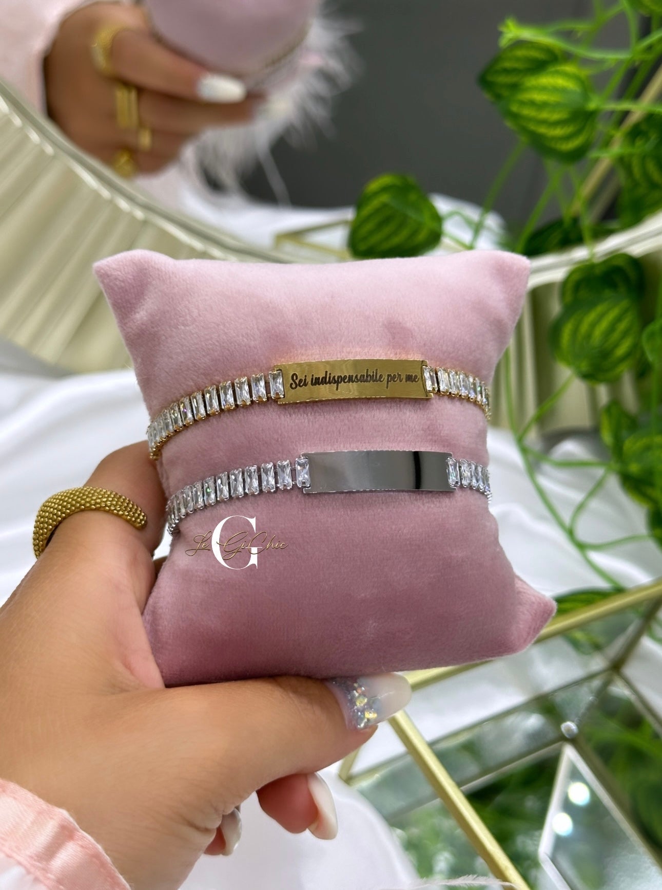 Bracciale “Tennis baguette” con targhetta personalizzabile
