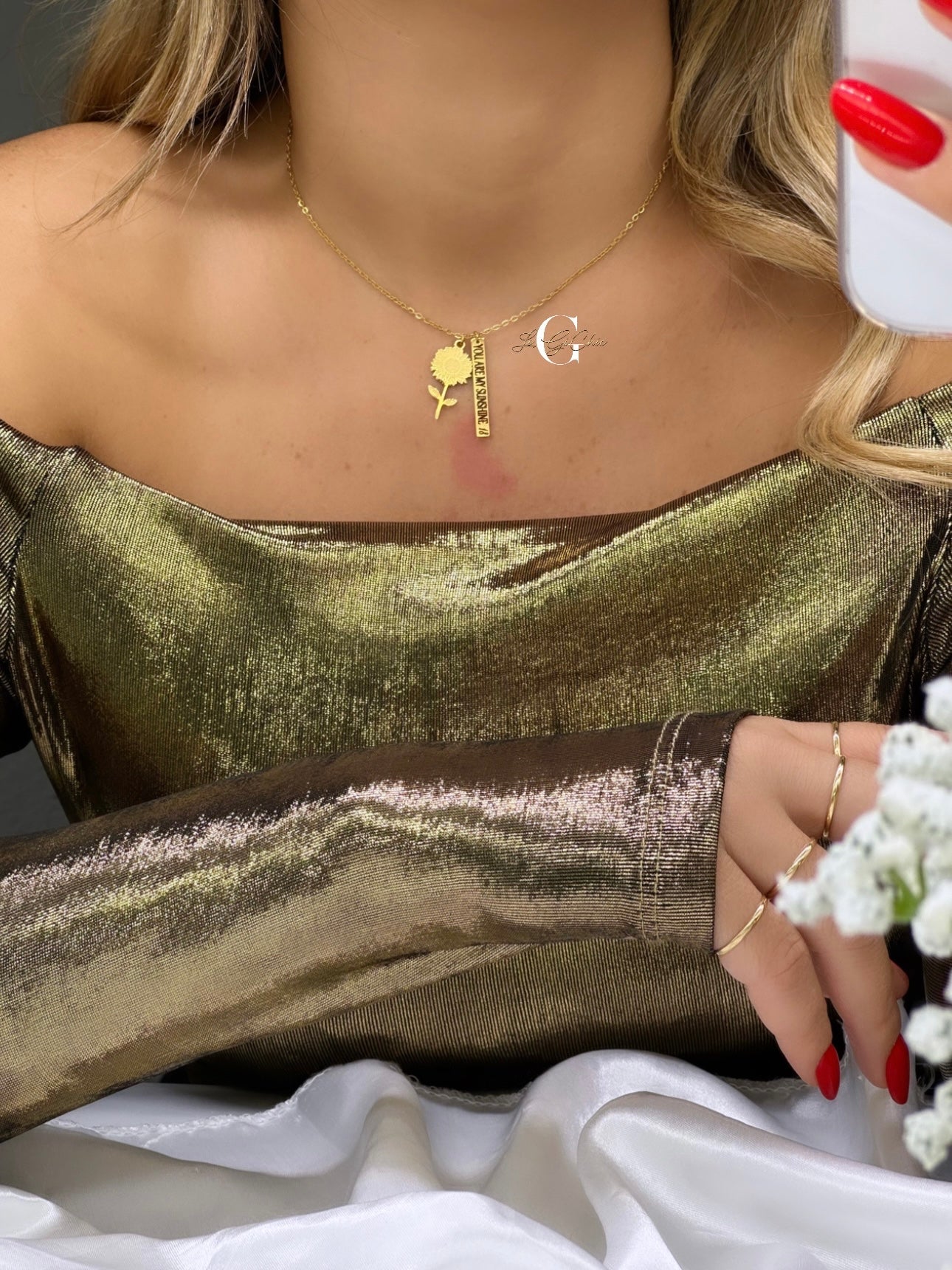 Collana “Girasole” con targhetta personalizzata